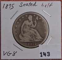 1875 Seated Half VG8