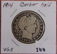 1914 Barber Half, VG 8, key date
