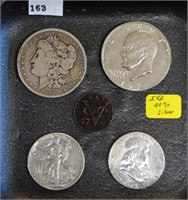 1890-O, 1971-S dollars, 2 silver halves,dutch coin