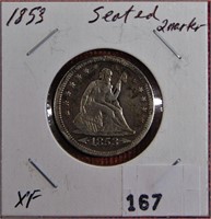 1853 Seated Quarter XF