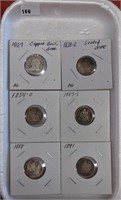 1827 Capped Dimes, 5 seated dimes AG-G