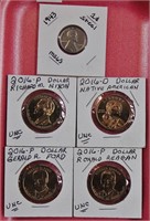 1943 Cent, MS, 4 Golden Dollars unc (brass)
