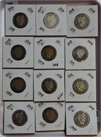 12 Barber Quarters, 1906-1916-D