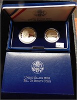 1993-S Bill of rights .900 proof dollar, half
