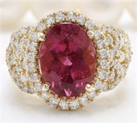 5.83 Cts Natural Rubellite Diamond Ring