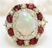 6.73 Cts Natural Opal Ruby Diamond Ring