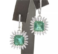9.43 Cts Naturald Emerald Diamond Earrings