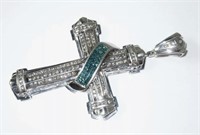 Large 14 Kt 1.36 Ct Blue And White Diamond Cross