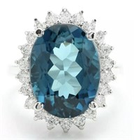 11.98 Cts  Natural London Blue Topaz Diamond Ring