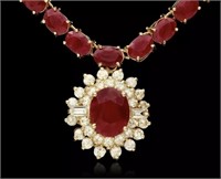 Certified $22,300  Natural Ruby Diamond Necklace