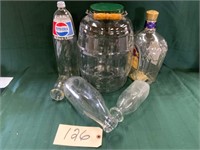 Large jar w/wood handle & misc bottles