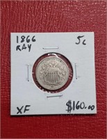 1866 Shield Nickel coin XF+