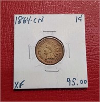 1864 Copper Nickel Indian Head Penny coin XF+