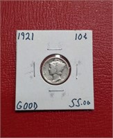 1921 Mercury Silver Dime coin