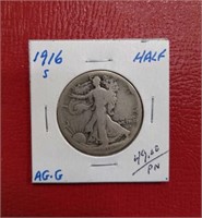1916-S Walking Liberty silver half dollar coin