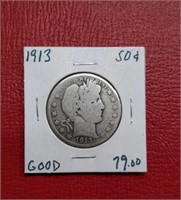 1913 Barber Silver Half dollar coin