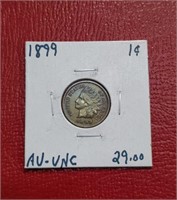 1899 Indian Head Penny coin AU/UNC