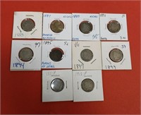 Collection of 10 Liberty V Nickel coins 1883-1912