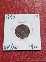 1890 Indian Head Penny coin XF AU