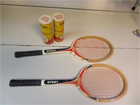 2 Vintage Wilson Tennis Rackets and 5 Balls in
