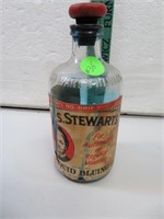 Vtg Mrs Stewarts's Bluing Bottle with Wood Stopper