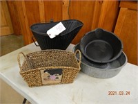 pans & plastic coal bucket and decorative basket