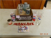 collectibles - ball jars, Stp can, pepsi, mcdonald