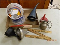 Oil can, funnels, reflector pieces, misc parts