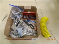 Assorted tools - air hose, staple guns, mini screw