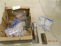 surgical clamps, trowl, snake, chalk line & misc