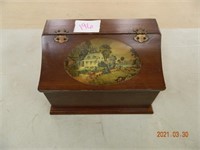 Wooden Box with colonial farm scene. Flip lid