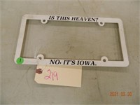 "Is This Heaven?" License plate commemerative hole
