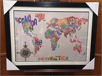 Coloruful Map with Compass Framed Print