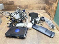Net gear Router, IPHone Dock w/ Speaker, Cords