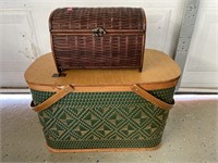 Picnic Basket and Wicker and Wood Box