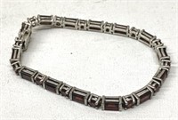 Sterling Silver Bracelet w/ Dark Red Accents