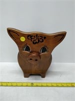 unique solid oak piggy bank  10'' high