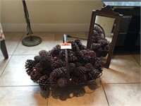 Metal Basket of Pinecones & Mirror