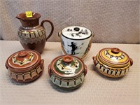 Lot of Terracotta Stoneware Pottery Pitcher, Bowls