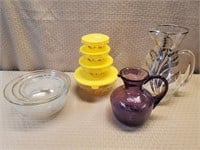 Vintage Glass Pitcher, Purple Crackle Glass