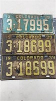 1938 & 39 License Plates. Colorado