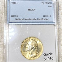 1943-S Washington Silver Quarter NNC - MS67+