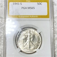 1941-S Walking Half Dollar PGA - MS65