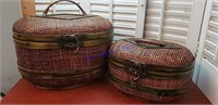 2 Wicker Rattan Basket Bamboo Frame Hinged Lid