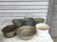 Group Galvanized Planter Buckets & Pans
