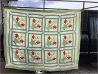 Antique Hand Stitched Quilt FLOWER POT