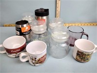 Campbell's mugs, glass canisters