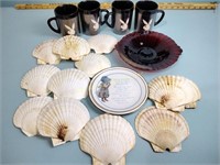 Playboy coffee mugs, seashells, other dishes