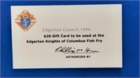 $20 Gift Card for Edgerton K of C Fish Fry