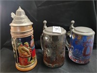 (3) Antique Glass and Pottery Beer Steins